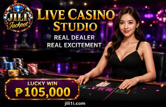 JILI1 live table with dealer stream, timer, betting zones, rules and result strip